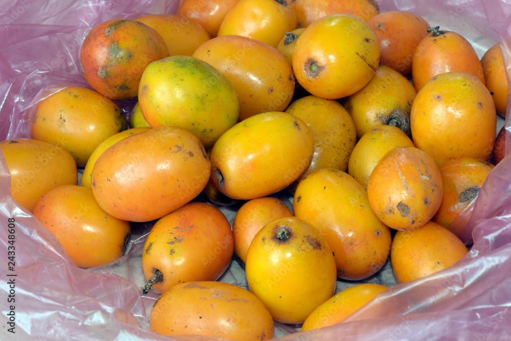Brazilian fruit: stack of seriguela, or red mombin