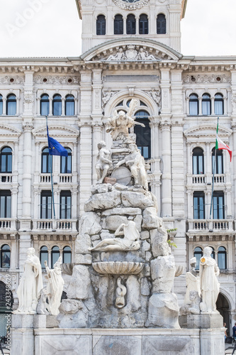 Trieste City Hall and Four Continents fountain in Italy