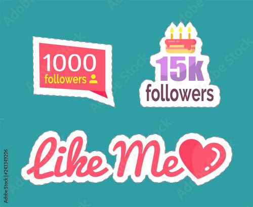Like Me Followers Numbers and Cake Set Vector
