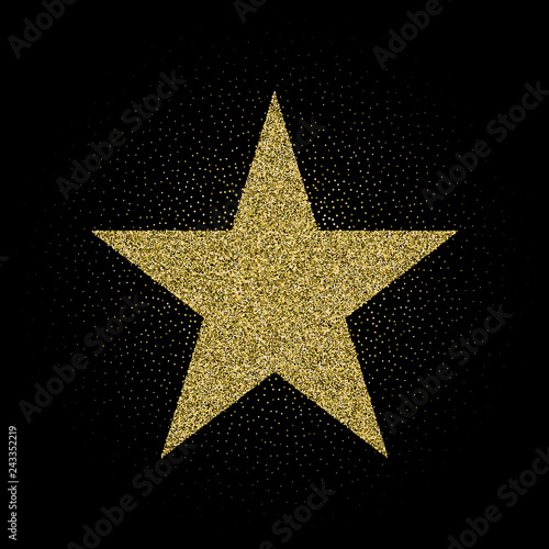 Brilliant texture. Golden Star. Vector illustration for cards  posters  banners  invitations. Isolated on black background.