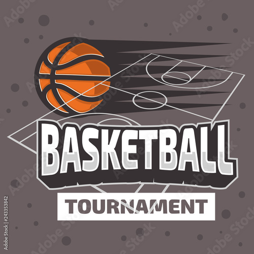 Basketball Themed  Design With Basketball Court And A Ball Vector Graphic