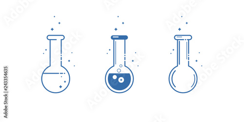 A chemical flask. Icons set. Equipment for chemical laboratory. Line design. Vector