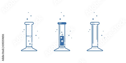 A measuring cylinder. Icons set. Equipment for chemical laboratory. Line design. Vector