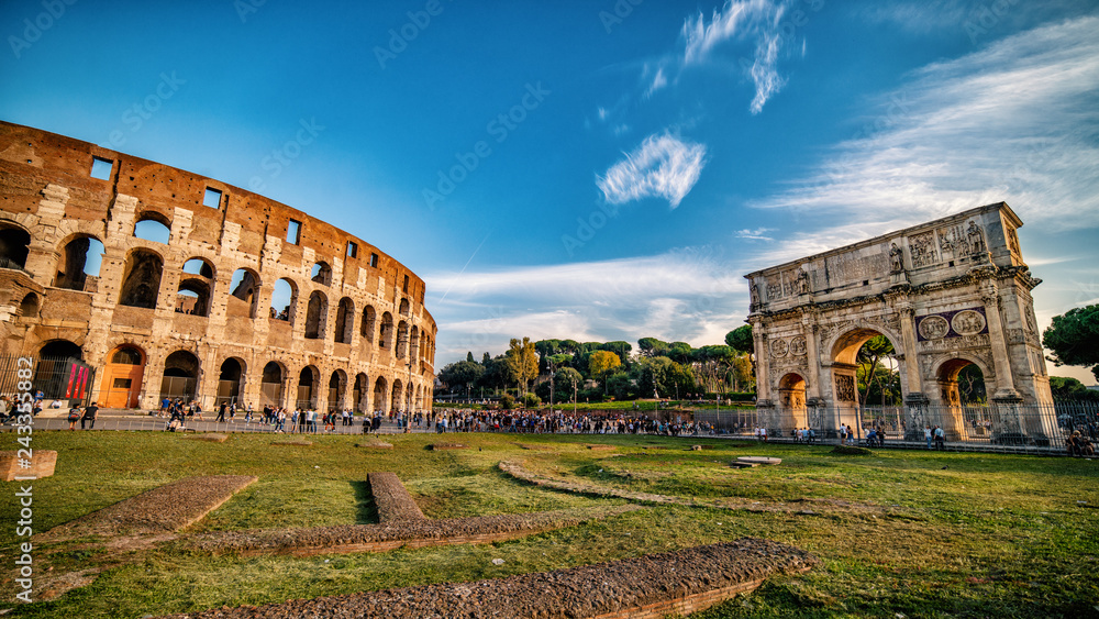 Colosseum and Arch of Constantine, Panoramic view, Rome, Italy