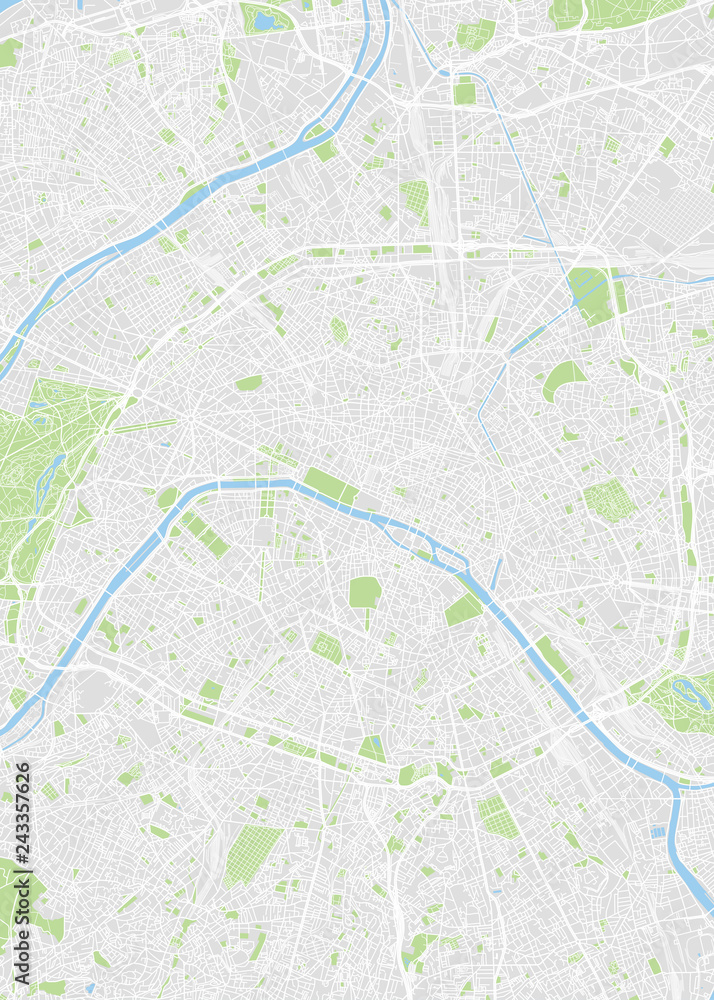 City map Paris, color detailed plan, vector illustration