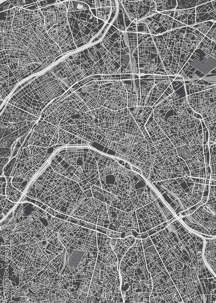City map Paris, monochrome detailed plan, vector illustration City map Paris, monochrome detailed plan, vector illustration