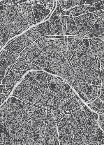 City map Paris, monochrome detailed plan, vector illustration