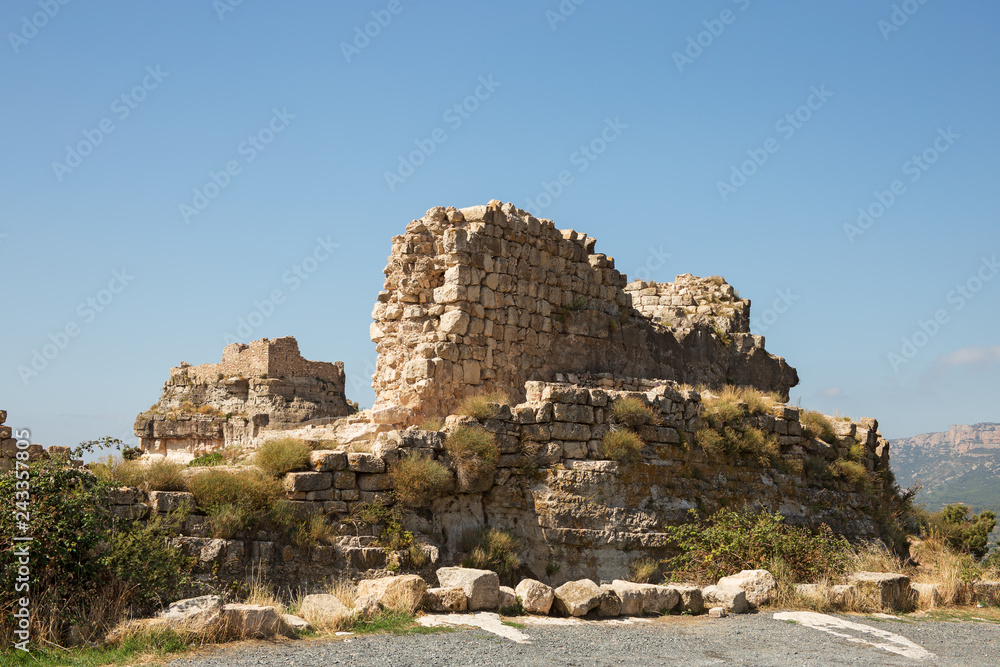 Fortress ruins at Siurana, a highland village of the municipality of the Cornudella de Montsant in the comarca of Priorat, Tarragona, Catalonia, Spain.