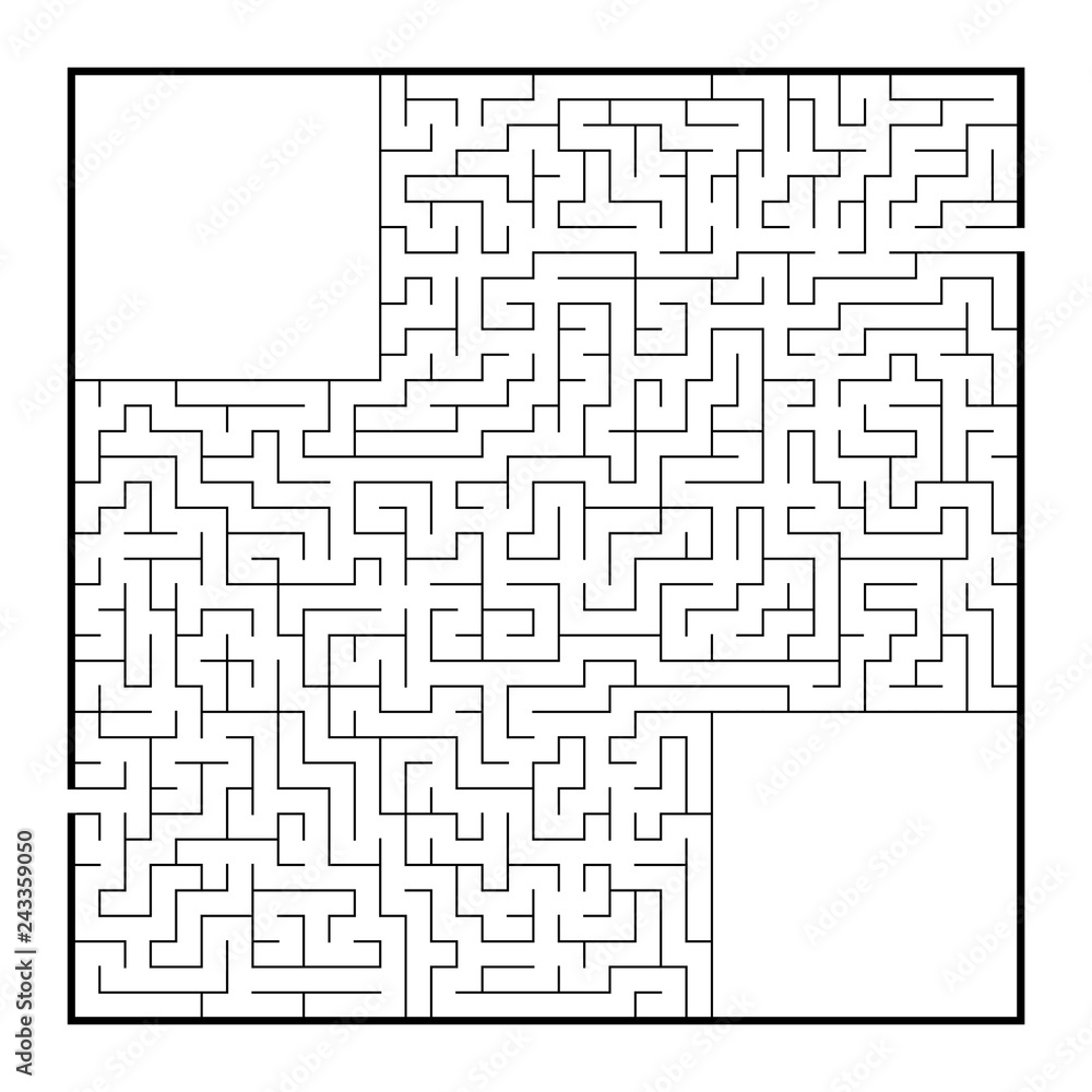 Difficult large square maze. Game for kids and adults. Puzzle for children. Labyrinth conundrum. Flat vector illustration isolated on white background. Difficult large square maze. Game for kids and adults. Puzzle for children. Labyrinth conundrum. Flat vector illustration isolated on white background.