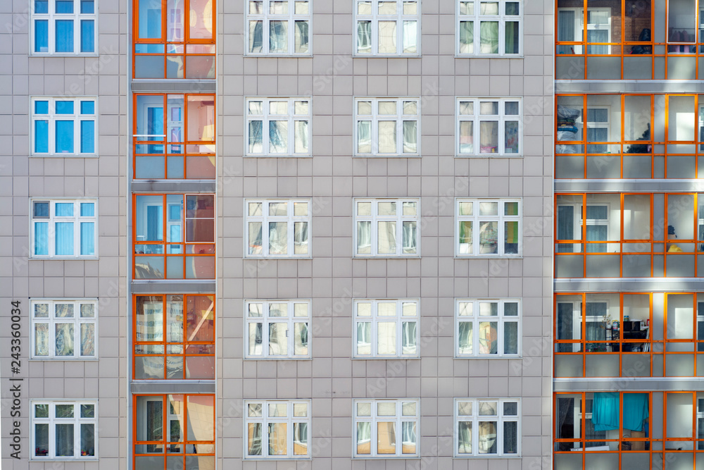 The facade of a multistory residential building The facade of a multistory residential building