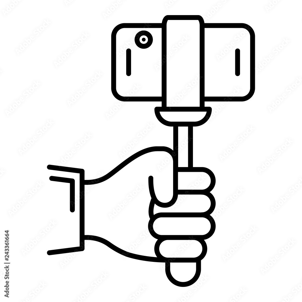 Smartphone in selfie stick icon. Outline smartphone in selfie stick vector icon for web design isolated on white background Smartphone in selfie stick icon. Outline smartphone in selfie stick vector icon for web design isolated on white background