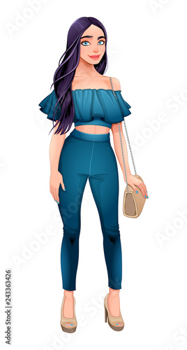 Fashion girl posing with ha...