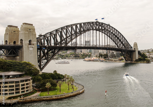 View of the iconic Sydney Harbor Bridge and North Shore in Sydney  New South Wales  Australia