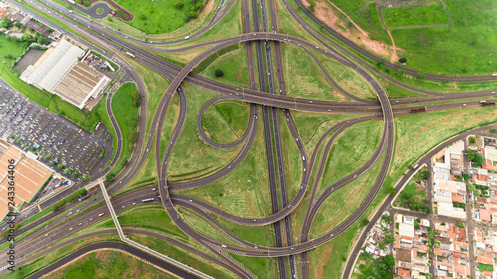 Flyover the complex road junction. Sunny day. Modern Brazil. Flyover the complex road junction. Sunny day. Modern Brazil.