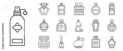 Fragrance bottles icons set. Outline set of fragrance bottles vector icons for web design isolated on white background