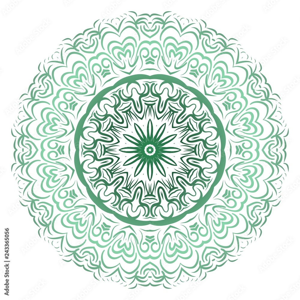 Green gradient color Mandala. Vector illustration.