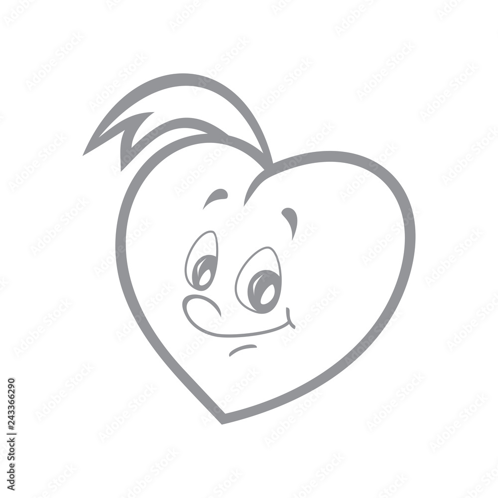 Vector illustration of the character heart boy smile. Fiery flame of love in the children's picture of the animation character. Monochrome. Vector illustration of the character heart boy smile. Fiery flame of love in the children's picture of the animation character. Monochrome.