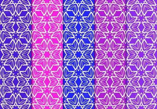 Set of Seamless Geometrical Pattern. Vector Illustration. For Design, Wallpaper, Fashion Print. Blue, red, purple color