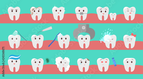 Set of a cute white tooth character