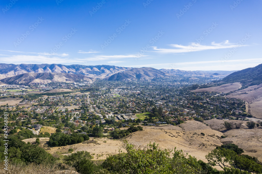 Aerial view of San Luis Obispo from the hiking trail to Bishop Peak, California