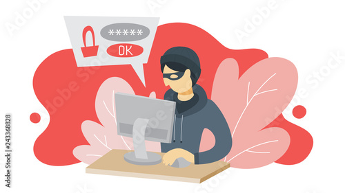 Thief steal personal data with password. Cyber crime