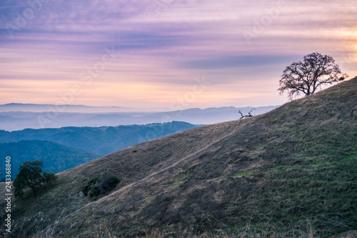 Colorful sunset sky in Henry W. Coe State Park, south San Francisco bay, California