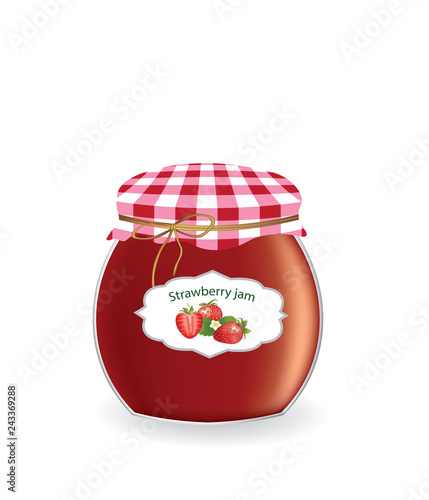Strawberry jam jar. vector illustration