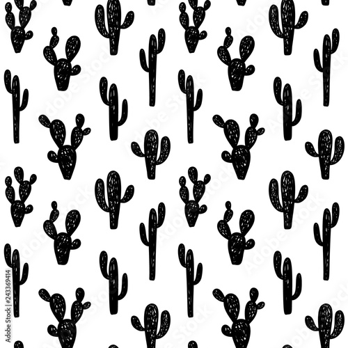 Hand drawn cute kids abstract seamless pattern with cactus. Rustic, boho simp...