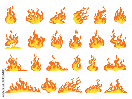 Set of red and orange fire flame