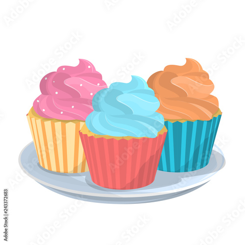 Tasty sweet cupcake or muffin on the plate