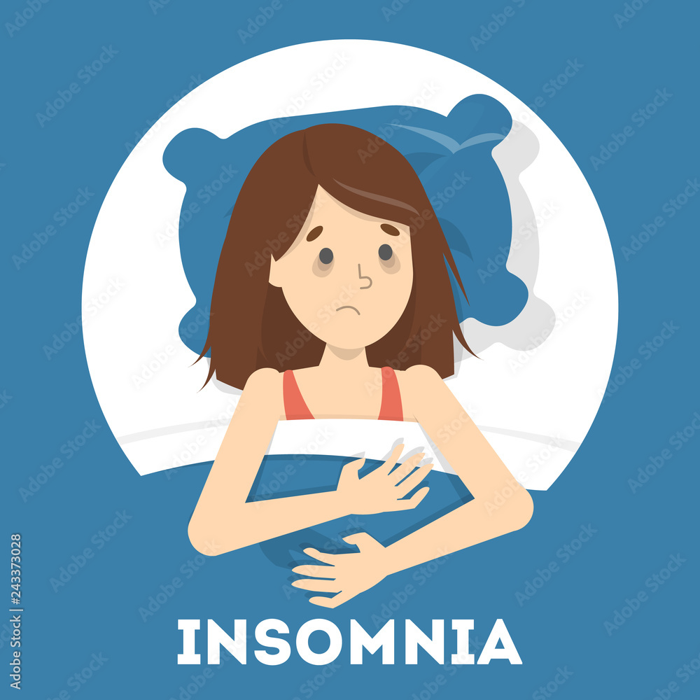 Stressed woman suffering from the insomnia set.