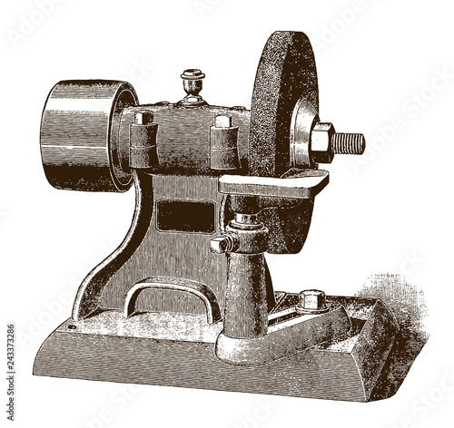Old grinding machine after an engraving or etching from the 19th century
