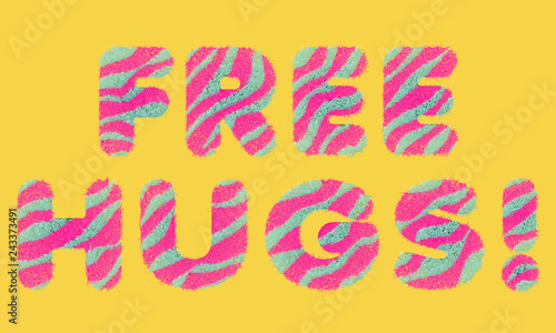 Free Hugs striped fluffy lettering
