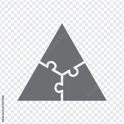 Simple icon  triangle puzzle in gray. Simple icon triangle puzzle of the three elements on transparent background. Flat design. Vector illustration EPS10. 