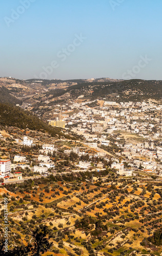 Aerial view of Ajlun in Jordan on a sunny day.