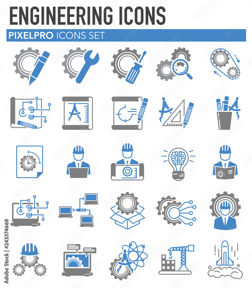 Engineering grey and blue icons set on white background for graphic and web design, Modern simple vector sign. Internet concept. Trendy symbol for website design web button or mobile app Engineering grey and blue icons set on white background for graphic and web design, Modern simple vector sign. Internet concept. Trendy symbol for website design web button or mobile app