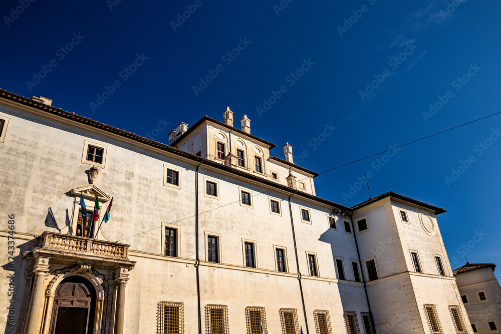 the baroque Chigi palace in the historic Piazza di Corte by Gian Lorenzo Bernini and Carlo Fontana. Ariccia, Castelli Romani, Lazio, Italy.
