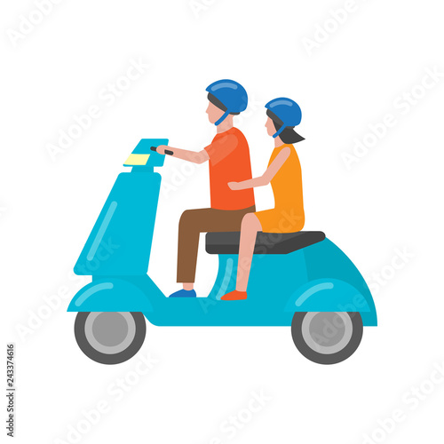 Beautiful colored two-wheeled scooter servants for movement and delivery.