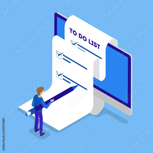 Businessman standing at long to do list