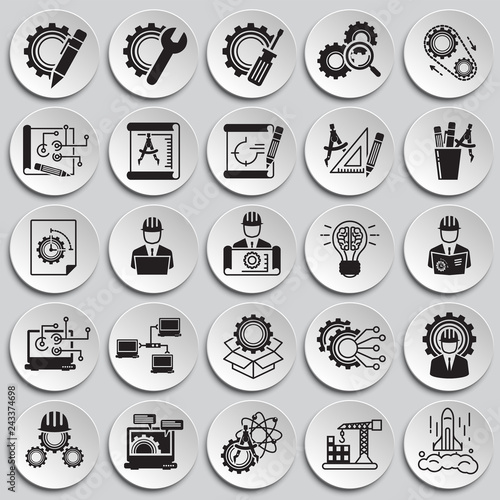 Engineering icons set on plates background for graphic and web design, Modern simple vector sign. Internet concept. Trendy symbol for website design web button or mobile app