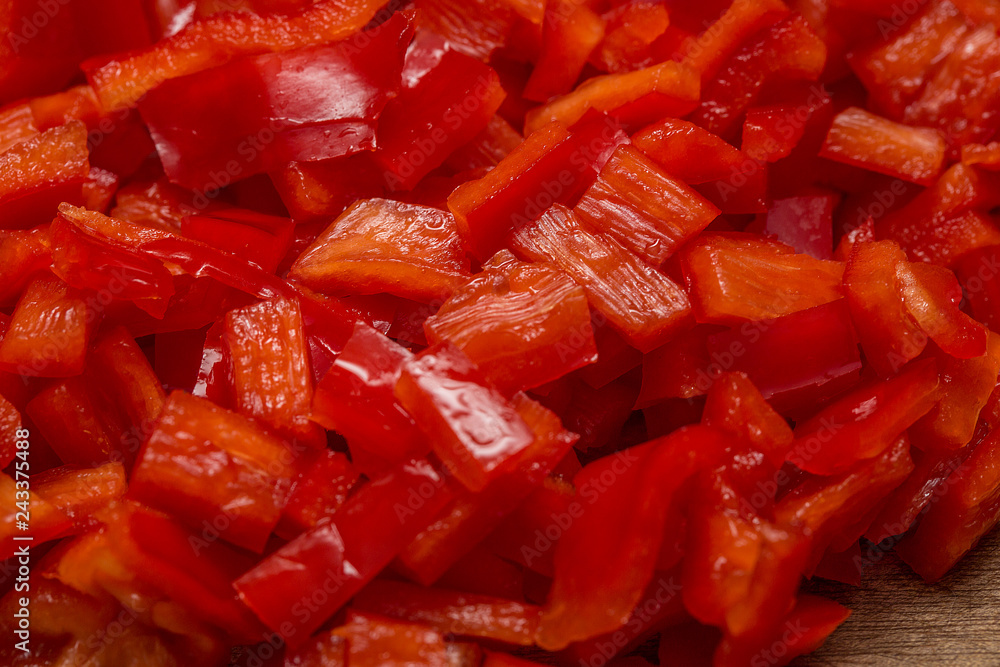 Close up of chopped red pepper Close up of chopped red pepper