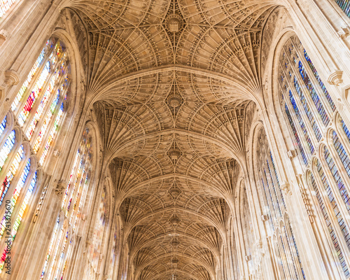 Photography Ceilings and arch windows of Kings College Chapel, Cambridge University, UK, 07, January, 2019