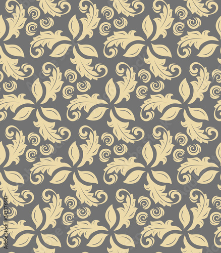 Floral ornament. Seamless abstract classic background with golden flowers. Pattern with repeating floral elements