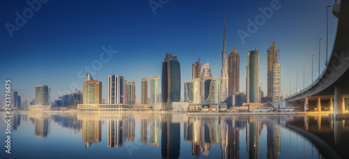 Photography Panoramic view of Dubai Business bay, UAE
