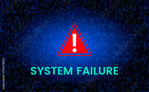 The message is a system failure against the background of the binary matrix code stream on the screen.