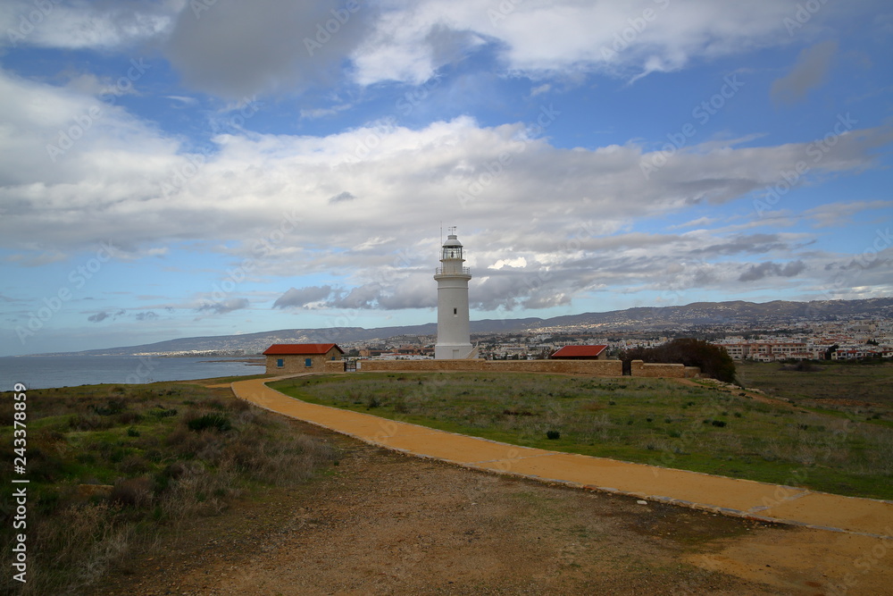 Lighthouse on coast of sea
