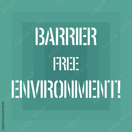 Text sign showing Barrier Free Environment. Conceptual photo free of potential obstacles to individuals Geometrical Shape Multiple Halftone Squares Overlaying Like Tunnel photo
