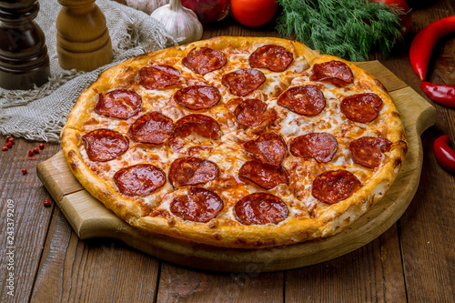 Pepperoni pizza on plate