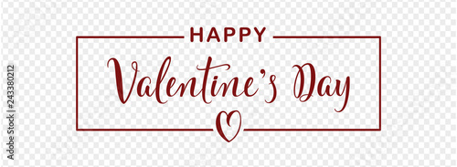Happy Valentine's day poster with handwritten lettering text and heart, isolated on transparent background. Celebration sign for design, postcard, poster, invitation, banner and sticker. Vector EPS 10