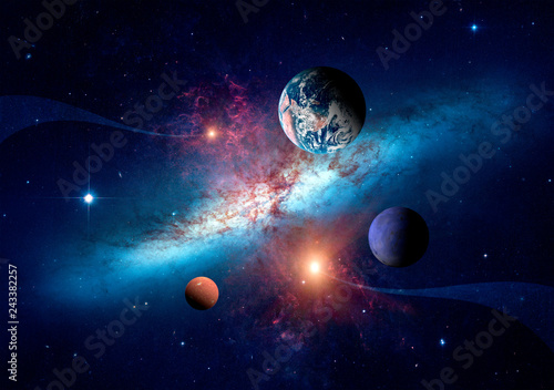 Planets of the solar system against the background of a spiral galaxy in space. Elements of this image furnished by NASA. photo